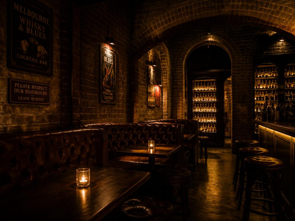 Underground Melbourne whisky and blues cocktail bar interior